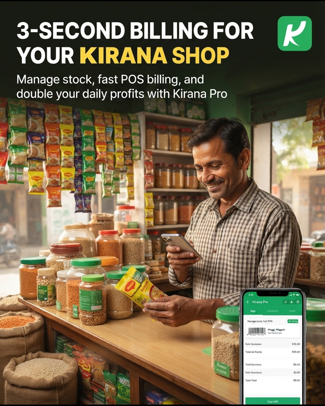 3-Second Billing for Your Kirana Shop! ⚡🛒 Manage stock effortlessly, speed up POS billing, and grow your daily